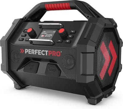 Bouwplaatsradio - Draagbare speaker - Muziek op werk - Surround sound - 18V - Zwart en rood