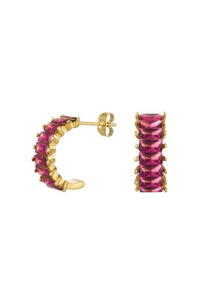 Oorbellen zirkoon party Fuchsia Stainless Steel Stainless Steel
