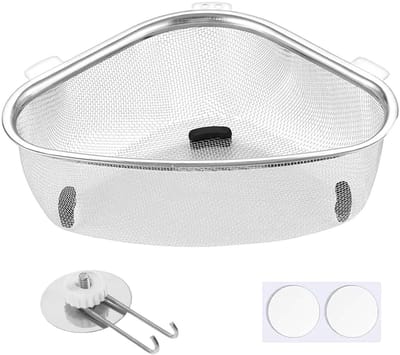 Dailygoods - Roestvrij Stalen Spoelbak-Afvoerrek, FORMVERSITY Driehoekige Gootsteenzeefmand, Zeef Spoelbak, Multifunctionele Gootsteenorganizer voor Filter-Voedselafval en Het Wasse van Groenten of Fruit