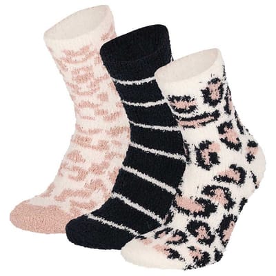 Apollo - Bedsokken dames - Blauw-Roze - 3-Pak - One Size - Slaapsokken - Fluffy sokken - Warme sokken