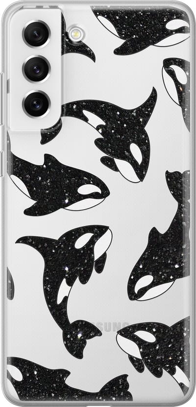 Hoesje geschikt voor Samsung Galaxy S21 FE - Orka - Soft Case - TPU - Print - Zwart, Transparant - Mooie Telefoonhoesjes
