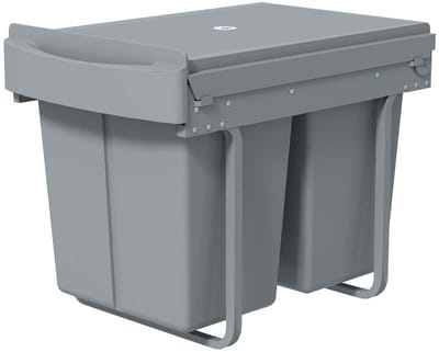 Inklapbare Dubbele Prullenbak 2x 20L Met Verwijderbare Binnenbak Ruimtebesparend Stevige Structuur Weinig Vervorming Stille Glijrail Geschikt voor Keuken, Slaapkamer, Kantoor, Studie 52x33,5x41cm Grijs