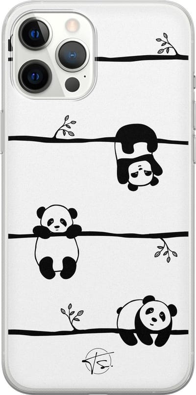 Hoesje geschikt voor iPhone 12 Pro Max - Panda - Soft Case - TPU - Print - Zwart - Mooie Telefoonhoesjes