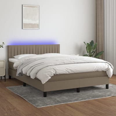 vidaXL - Boxspring - met - matras - en - LED - stof - taupe - 140x190 - cm