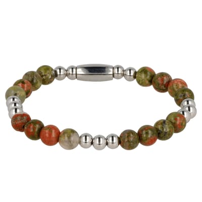 My Bendel - Damesarmband Zilverkleurig met Unakite Edelsteen Elastisch - Elastische Unakite Armband Voor Dames - Aardend & Uniek - met Luxe Cadeauverpakking | Sieraden Voor Dames | Maat S