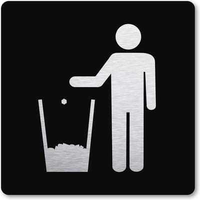 Pictogram Afval prullenbak - pictogrammen - zwart -  deurbordje - 10 x 10 cm - zelfklevend - vierkant