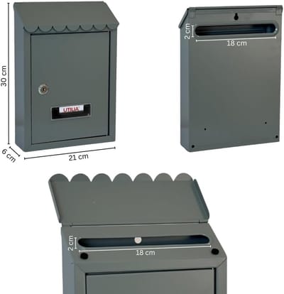 Brievenbus met slot - Brievenhouder buiten - Post ontvangen - Beschermend dak - 21x6x30 cm - Grijs