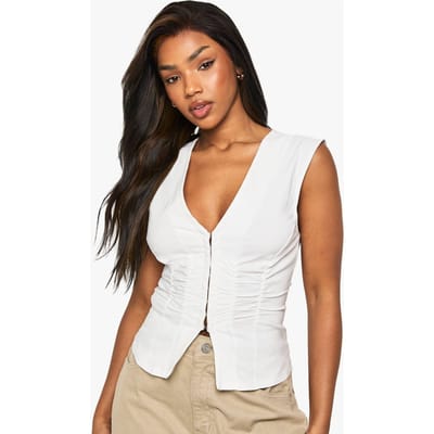 boohoo Dames Bengaline geplooide mouwloze haak-en-oog top | Wit | Maat: 44