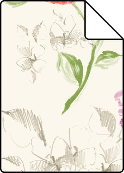 Proefstaal ESTAhome behang hortensia's roze en oranje - 26.5 x 21 cm - 128019-S