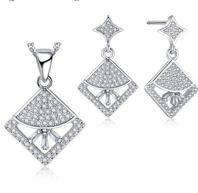 N3 Collecties 925 Sterling Zilver Clear Crystal Hanger Ketting Oorbellen Set