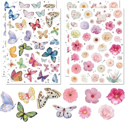 SolidKeus - Set van 4 Lente Stickers met Bloemen en Vlinders