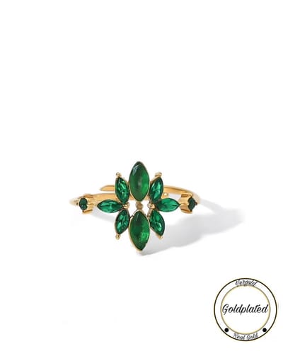 Soraro Groene Zirkonia Ring | Goldplated | Goudkleurig | Groen | Elegante Ring | Dames Ring | Klemring | Vrouwen Cadeau