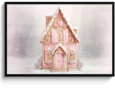 Poster in lijst - Fotolijst 120x80 cm - Posters - Huisje - Suiker - Pastel - Posterlijst zwart - Decoratie - Wanddecoratie woonkamer - Muurdecoratie slaapkamer - Kerstversiering - Kerstdecoratie voor binnen - Kerstmis