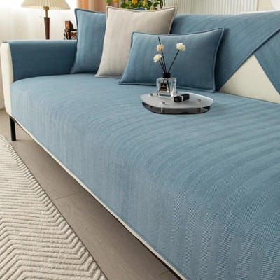 Vier Seizoenen Universele Chenille Bankhoes Bankkussen Effen Kleur Chevron Streep Bankmat Woonkamer Antislip L-Vormige Bankmat 70x70cm 1pcs