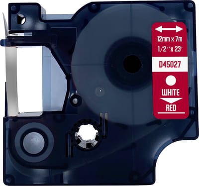 DULA Dymo D1 45027 Compatible label tape - 1 lettertape - Wit op rood - 12mm x 7m