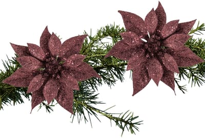 Kerstboomversiering Kerstster - 2x - 18 cm - donkerrood - op clip - ornament - ster
