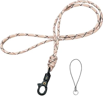 Travel Cords - keycord geknoopt zand - paracord - zwarte karabijnhaak - sleutels en telefoon - lanyard - met telefooncord - sleutelkoord