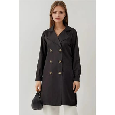 Dubbelgebreide Elastische Trenchcoat