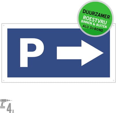 Pictogram/ bord XL Dibond + boorgaten | Parking - met pijl naar rechts | 60 x 30 cm | Groot formaat | Parkeerplaats | Parkeren enkel voor klanten | Bezoekers | Roestvrij | 1 stuk