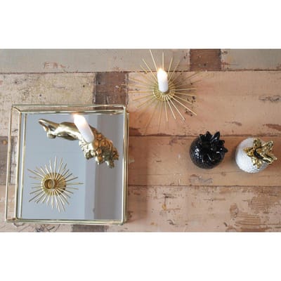 Housevitamin goud metalen dienblad met spiegelbodem - vierkant - 26x26x7 cm