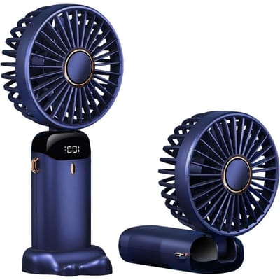 EXCITAT Handventilator - Hand Tafelventilator Draadloos - Mini ventilator - Draagbare ventilator - Waaier Handwaaier - Mini Fan - Oplaadbare ventilator - Opvouwbaar - Geschikt voor slaapzaal, slaapkamer, kantoor - Blauw - met 3 Standen
