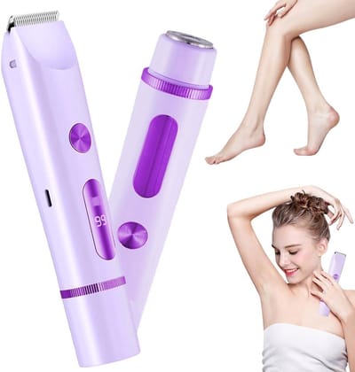 Damesscheerapparaat - 2-in-1 bikinitrimmer - Met LCD-display - Scheerapparaat - Dubbele mesjes - Oplaadbaar - Draadloos elektrisch scheerapparaat - Geschikt voor gezicht, kin, schaamstreek en benen - Paars