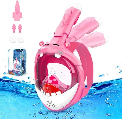 Integraal 180° HD anti-lek anti-mist duikmasker voor kinderen - speelgoedsysteem met droge snorkel - schattig design - 4 tot 14 jaar Snorkelmasker