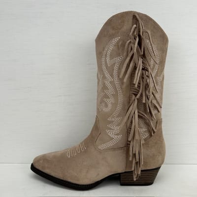 Suèdine cowboylaarzen met franjes en gaaf design khaki Khaki / 36