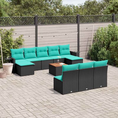 vidaXL - 11-delige - tuinbankset - met - kussens, - zwart - polyrotan
