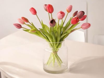WinQ - Kunsttulpen in glasvaas Multicolor-15stuks-kunstbloemen-excl. vaas