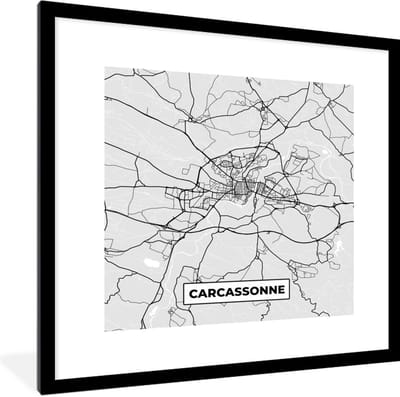 Fotolijst incl. Poster - Frankrijk - Carcassonne - Stadskaart - Plattegrond - Kaart - 40x40 cm - Posterlijst