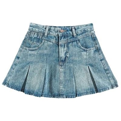 Lichtblauwe Denim Rok Lente en Zomer Nieuwe High-waisted A-lijn Geplooide Rok Toont Lange en Korte Benen S gray