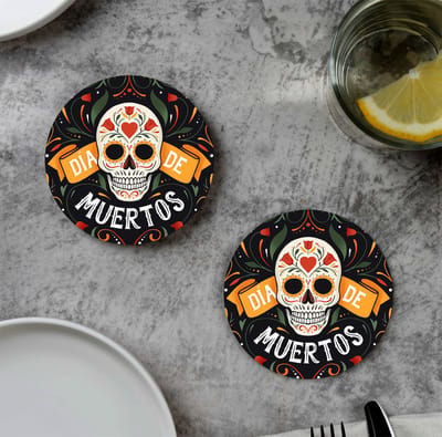 GR onderzetters voor glazen - Halloween - Dia de Los Muertos - Vinyl - 6st