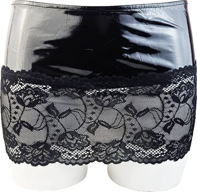BamBella® - Datex mini Rok - Maat S/M - zwart met kant Rollenspel sm dames sexy Glans kleding mix van Latex en stof