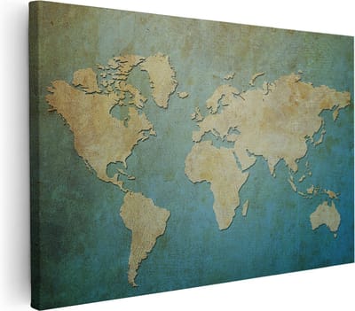 Artaza Canvas Schilderij Wereldkaart - 30x20 cm - Klein - Wanddecoratie Landkaart - Muurdecoratie Japandi - Kamer Accessoires