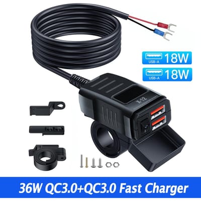 48W PD QC3.0 Motoroplader Dubbele Poorten met Voltmeter & Schakelaar 12V-24V USB Type C Waterdichte SAE Stuurstroomadapter Dual QC3.0 No Voltmeter