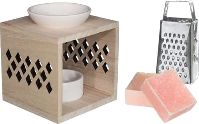 Ideas4seasons Amberblokjes/geurblokjes cadeauset - roos - inclusief geurbrander en mini rasp