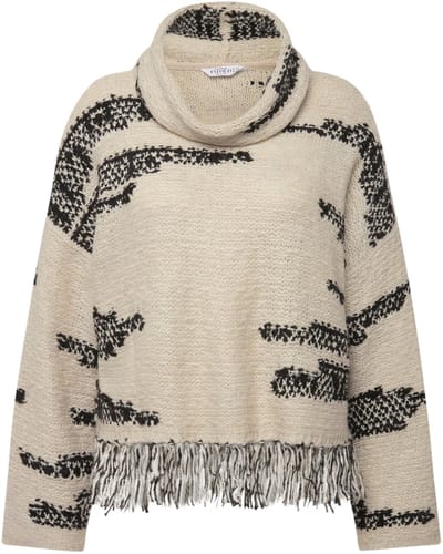 Studio Untold - Dames - Coltrui oversized jacquard-breisel franjes aan de zoom - Off-white - Maat 42+