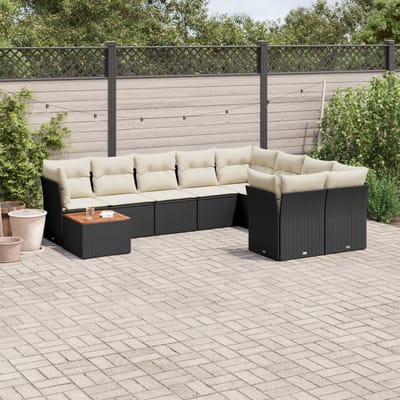 vidaXL - 10-delige - Loungeset - met - kussens - poly - rattan - zwart