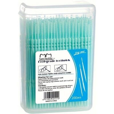 Boîte à Cure-dents Brosse en Arête de Poisson Double Tête en Plastique Cure-dents Pick Toothpick 200pcs vert