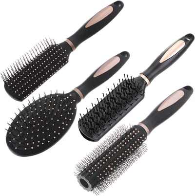 Famanu - Set van 4 Haarborstel Set Anti statische Massage Ovale Kam Ronde Haarborstel Vent Haarborstel Ontwarrende Borstel Paddle Borstel voor Vrouwen Mannen Kid Alle Nat of Droog Haar Ontwarten, Massage, Voeg Shine