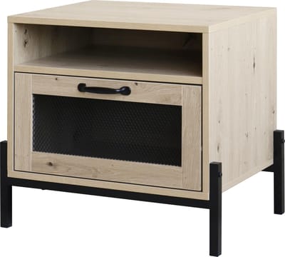QUVIO Nachtkastje / Bijzettafel / Bedkast / Slaapkamermeubel / Bijzettafeltje - Met klapdeur - Hout en staal - 40 x 50 x 50 cm (lxbxh)