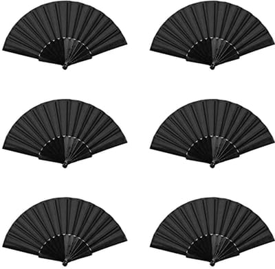 6 Pcs Vouwbare Oosterse Bamboefans - Zwarte Chinese Handventilatoren voor Bruiloft - Dans - Thuisdecoratie - Feest - Zomer Cadeaus