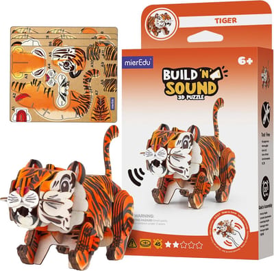 3D Puzzel Tijger - Educatief Speelgoed - Avontuurlijk Puzzelen - Interactief Geluidseffect - 11 x 20 cm - Safari