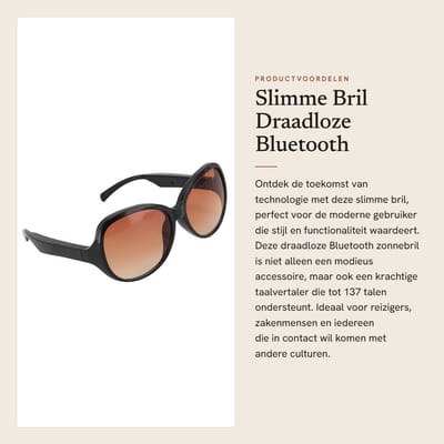 Dailygoods - Slimme Bril - Draadloze Bluetooth - Taalvertaler met Microfoon - Stijlvolle Zonnebril - Ondersteunt 137 Talen - Geschikt voor Heren en Dames
