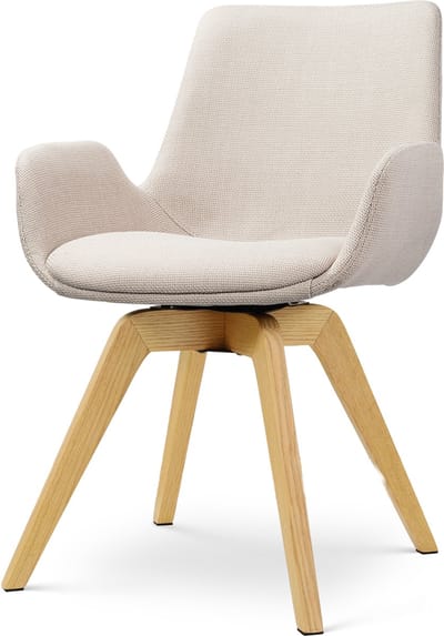 Nolon Noor-Eef draaibare Eetkamerstoel beige - houten onderstel - scandinavisch - armstoel - stoffen - comfortabel