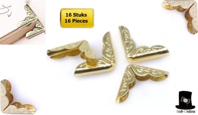 Bob Online ™- 16 Stuks – Intense Goud – Boeken Hoekbeschermers – Metalen Hoekbeschermers – Boekenkraft – Album Hoekbeschermers - Foto Hoekjes – Metalen Foto Hoekjes – DIY Boek Hoekjes – Scrapbook Hoekbeschermers – Book Corner Protectors