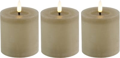 Countryfield Lyon LED kaars/stompkaars - 3x - beige - D7,5 x H8 cm - timer
