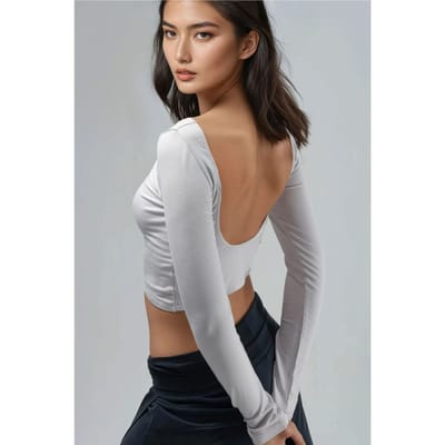 Slim Fit Cropped Blouse met Rug Cut-Out