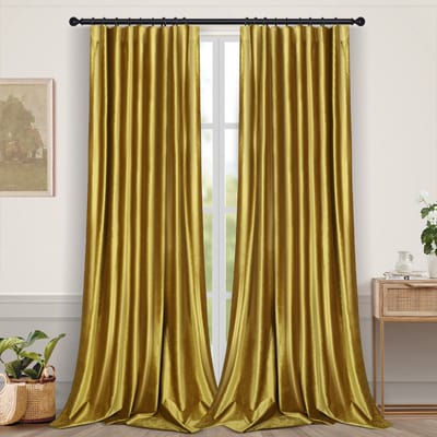 Qelus Fluwelen Verduisteringsgordijnen 2-Delig - Gordijnen Verduisterend & Lichtwerend - Voor Slaapkamer en Woonkamer - Geschikt voor alle Gordijnrails, Gordijnroedes en Runners Voor Thuis (Goud, B132 x H244cm)